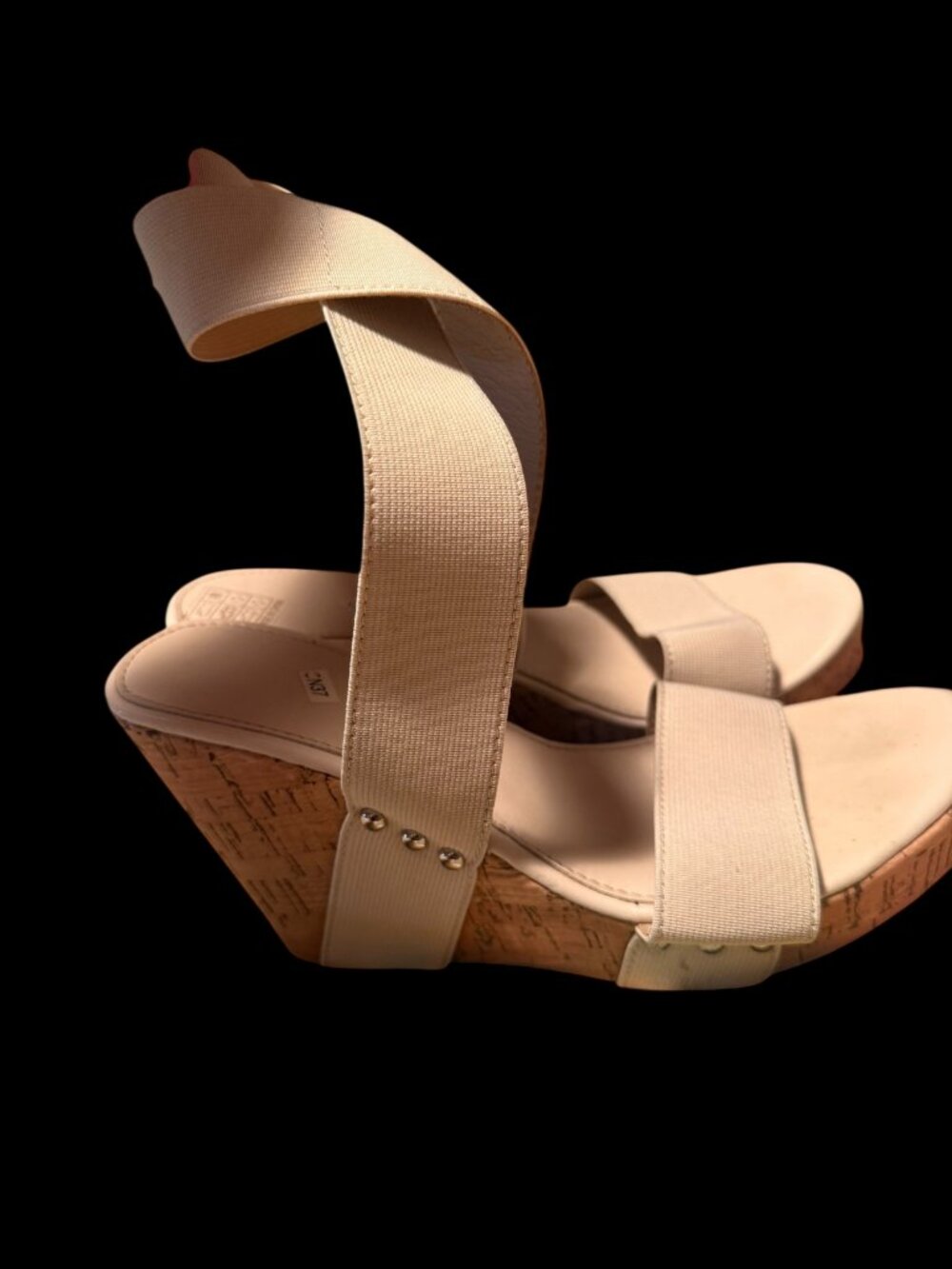 Boutique Size 7 Elastic Strap Cork Wedge Sandals